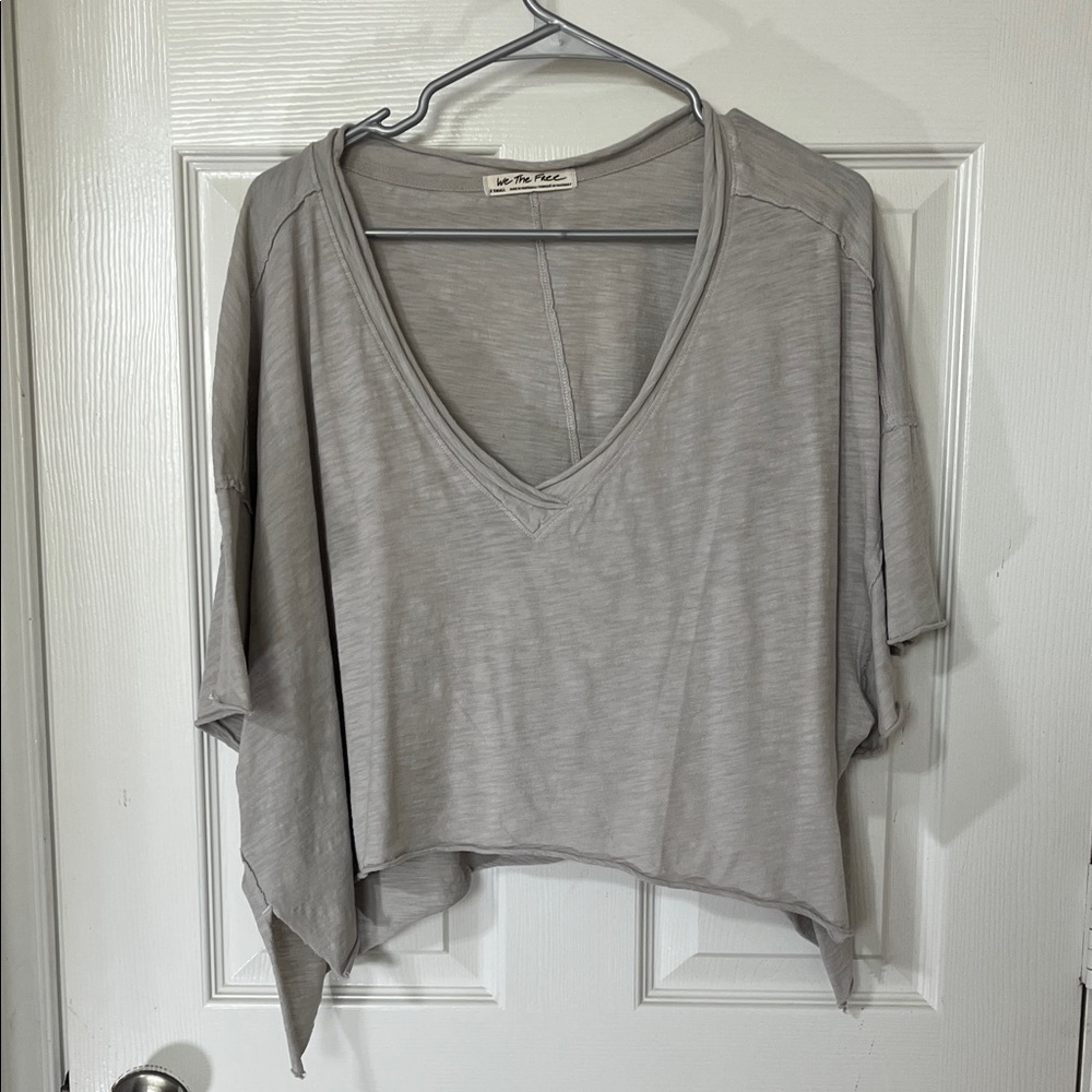 We The Free by Free People Light Gray V-Neck Cropped Top